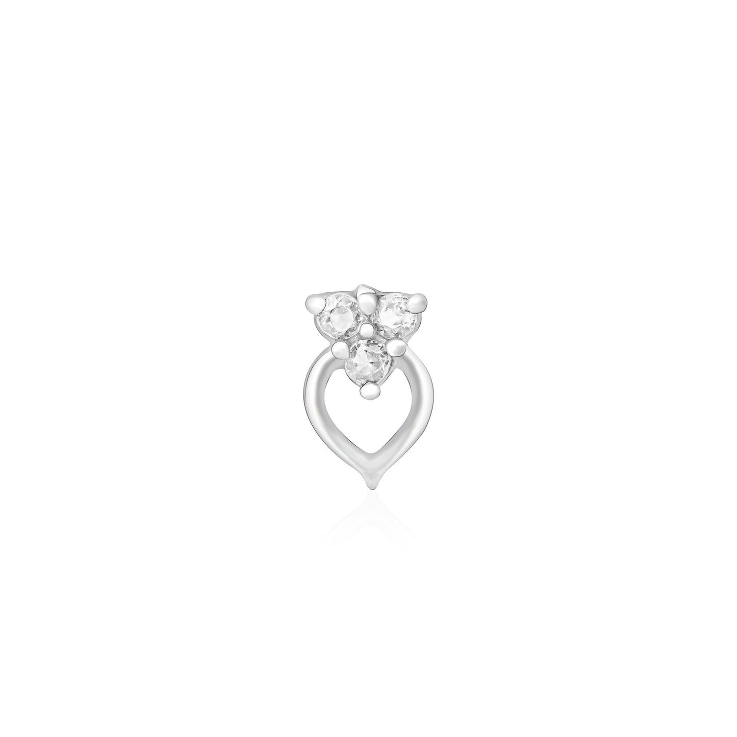 Trio Spark Heart-Drop Silver Nose Pin