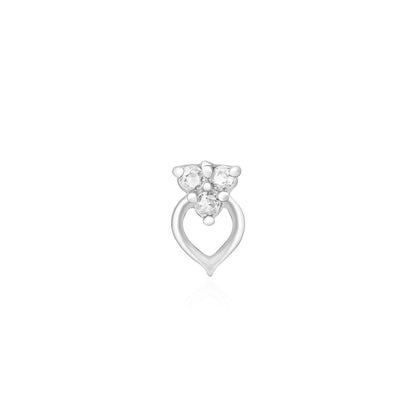 Trio Spark Heart-Drop Silver Nose Pin