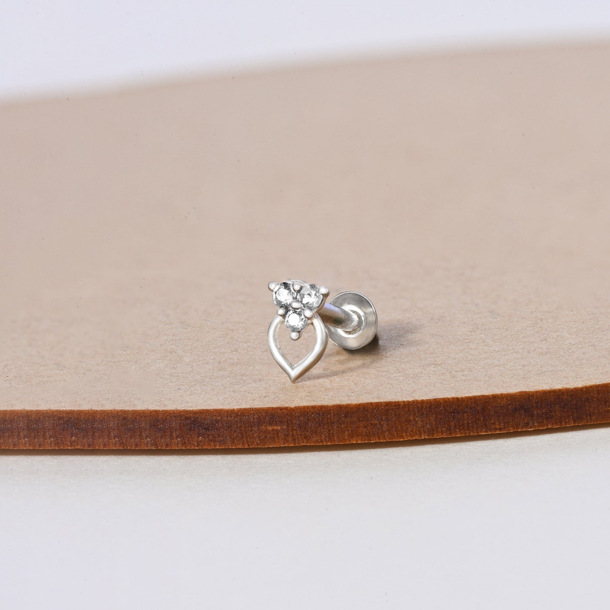 Trio Spark Heart-Drop Silver Nose Pin