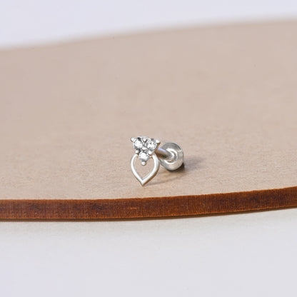 Trio Spark Heart-Drop Silver Nose Pin