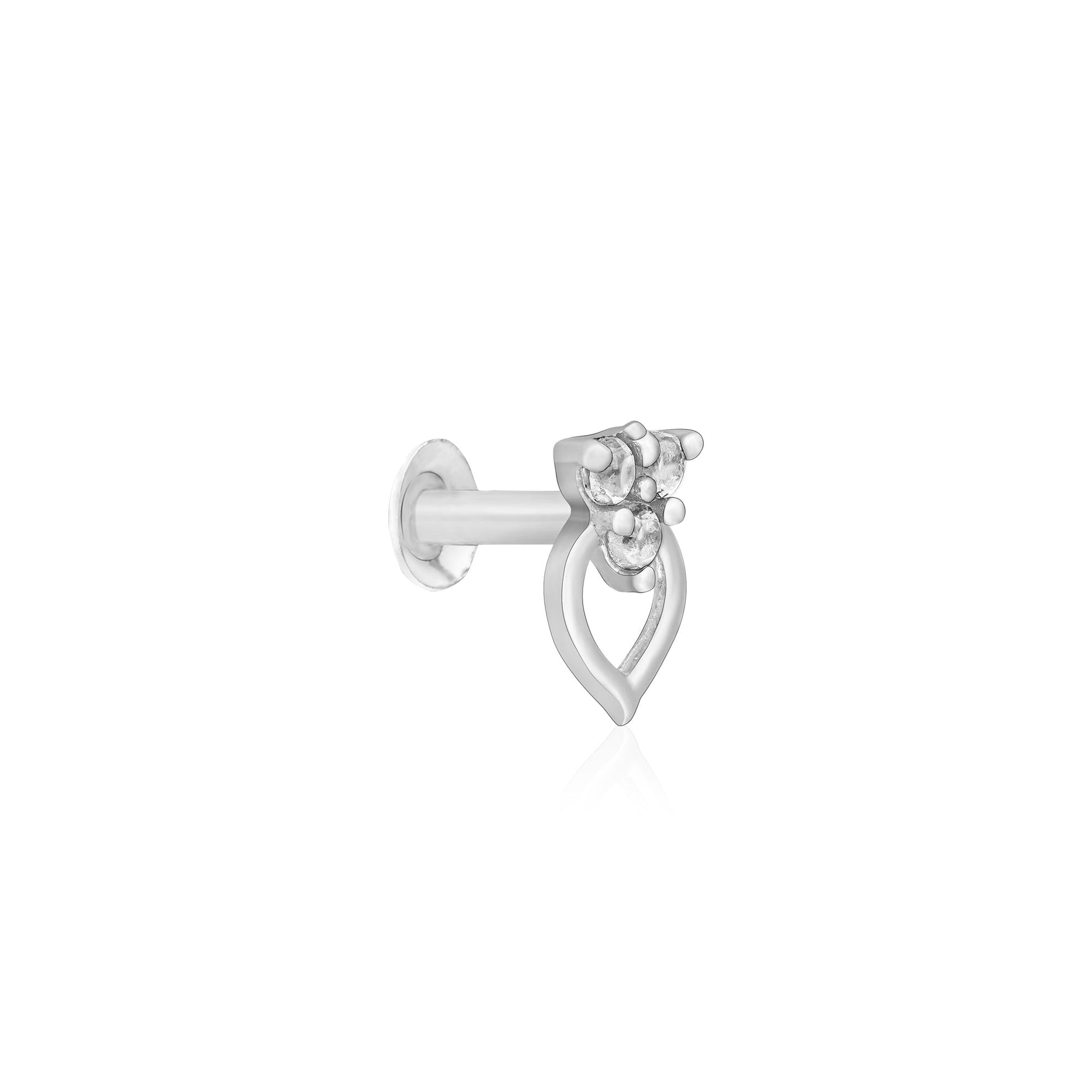 Trio Spark Heart-Drop Silver Nose Pin