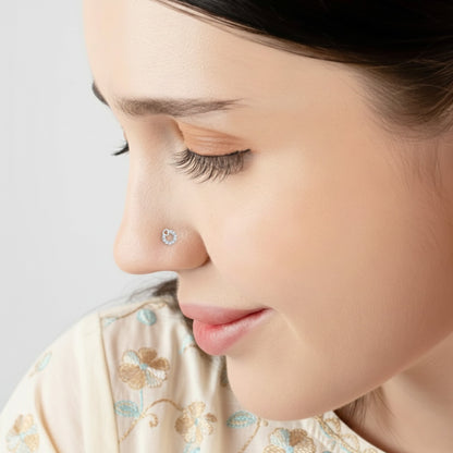 Heart Loop CZ Silver Nose Pin