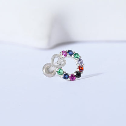 Heart Loop CZ Silver Nose Pin
