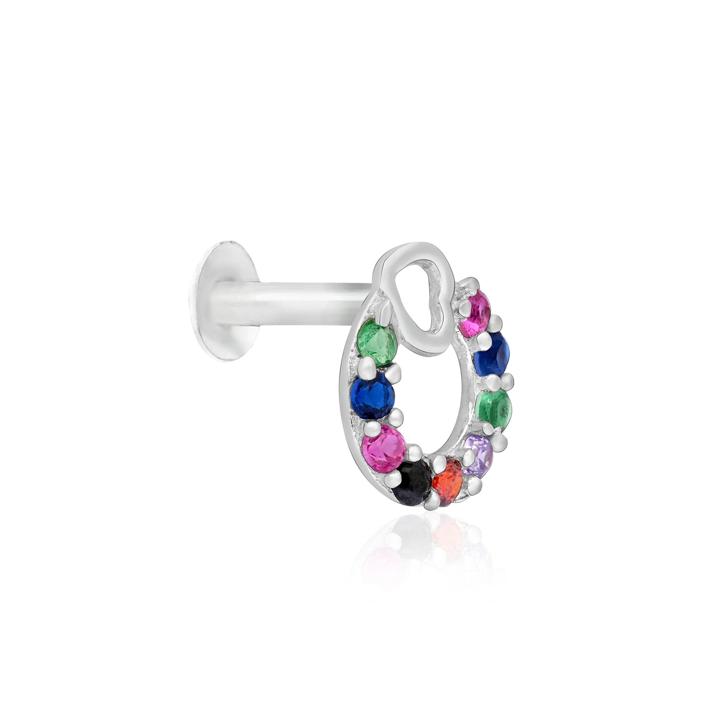 Heart Loop CZ Silver Nose Pin