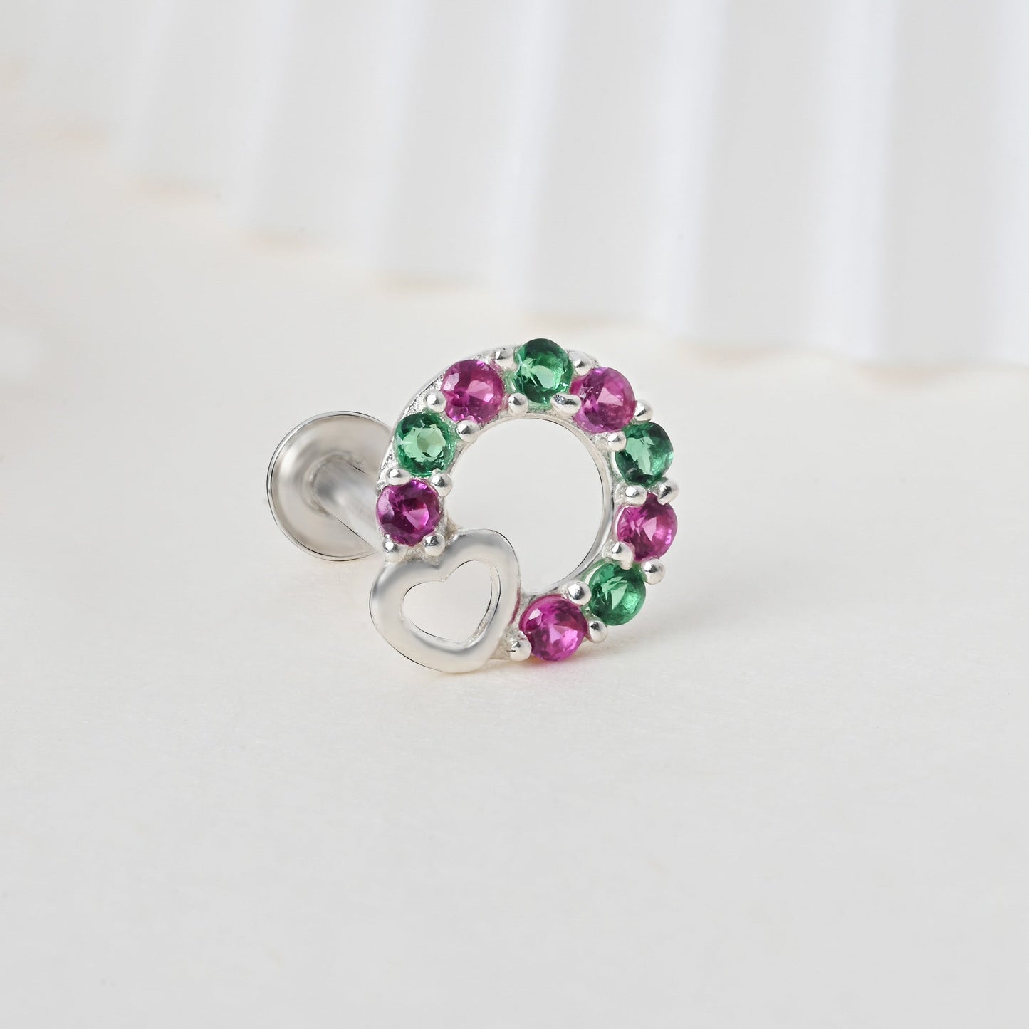 Heart Loop CZ Silver Nose Pin