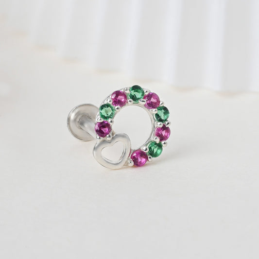 Heart Loop CZ Silver Nose Pin