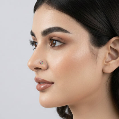 Heart Loop CZ Silver Nose Pin