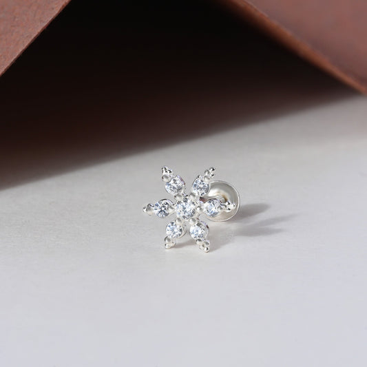 Starburst CZ Silver Nose Pin
