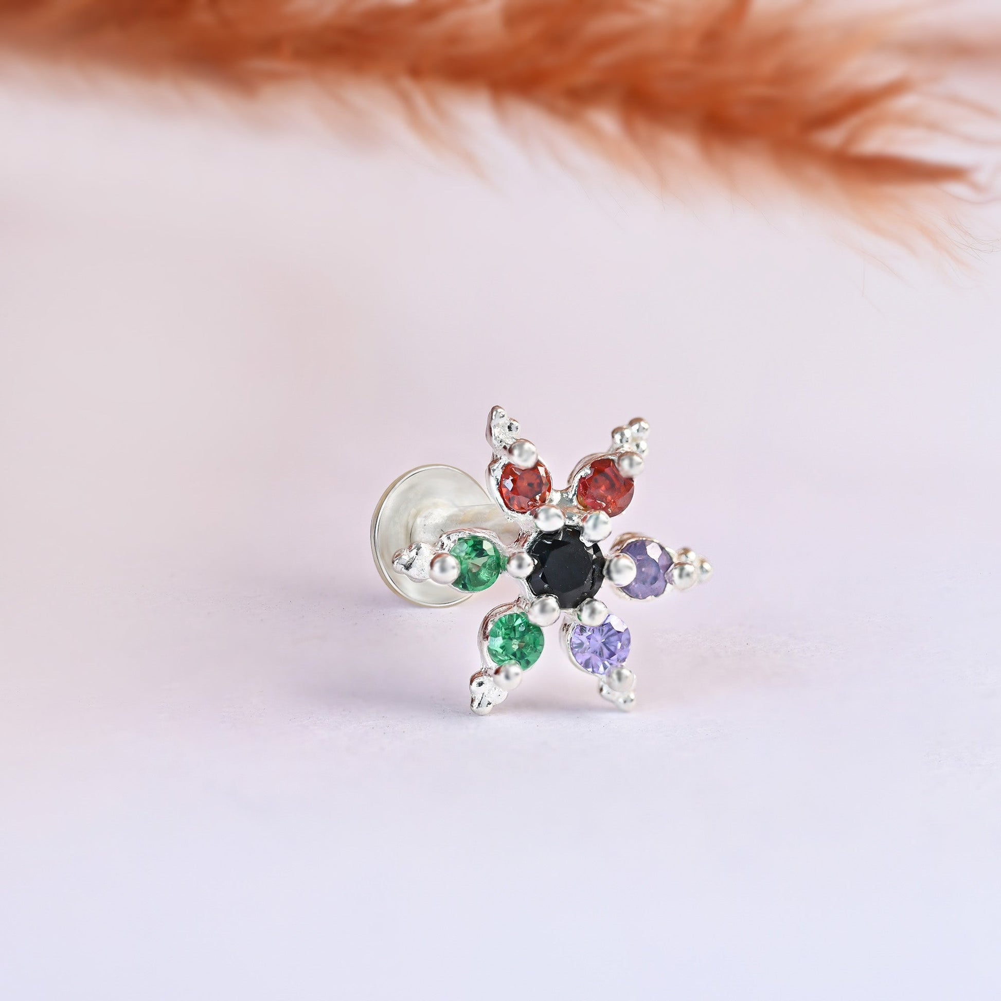 Starburst CZ Silver Nose Pin