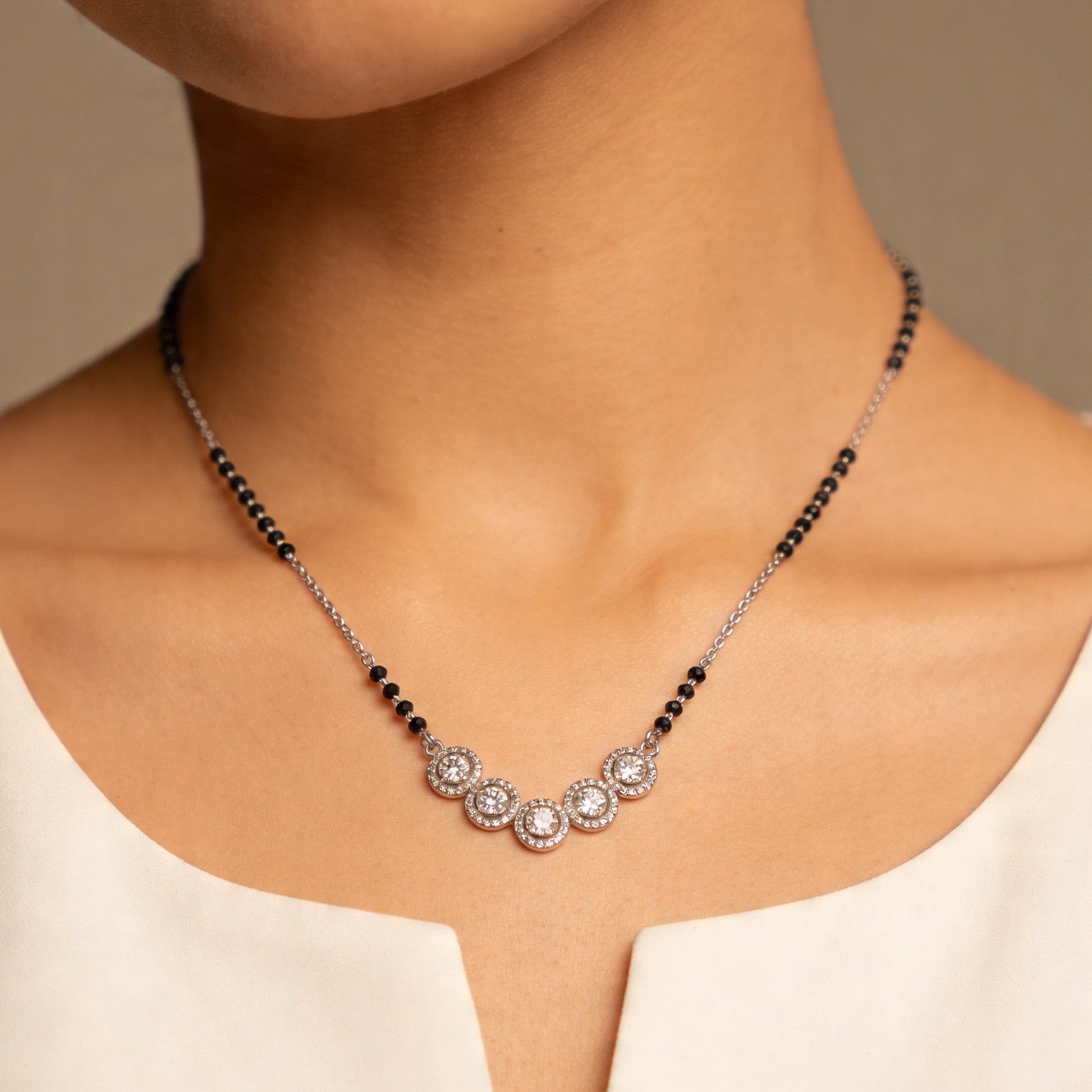 Five-Stone Halo Zircon Mangalsutra