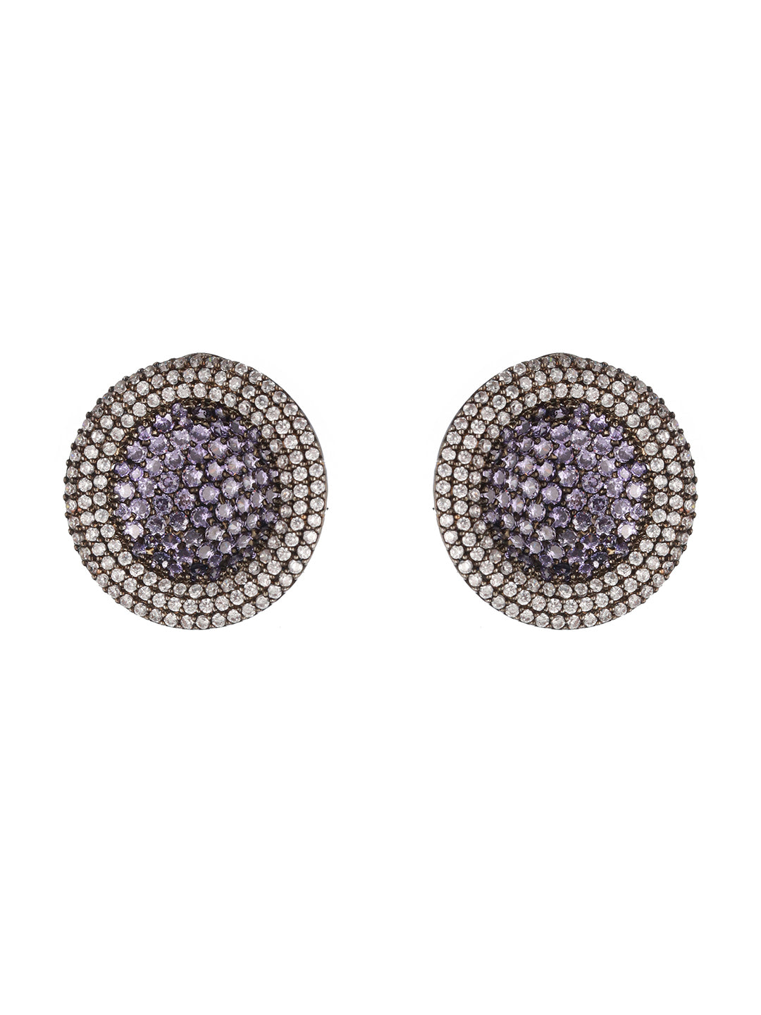 Priyaasi Purple Round American Diamond Silver-Plated Stud Earrings