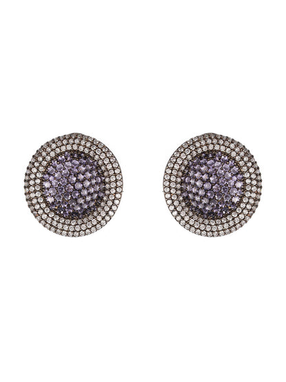 Priyaasi Purple Round American Diamond Silver-Plated Stud Earrings