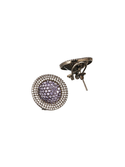 Priyaasi Purple Round American Diamond Silver-Plated Stud Earrings