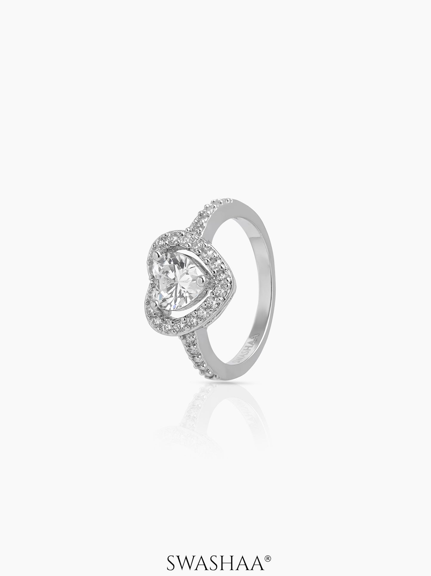 Eiro Heart Silver Diamond Solitaire Women's Ring