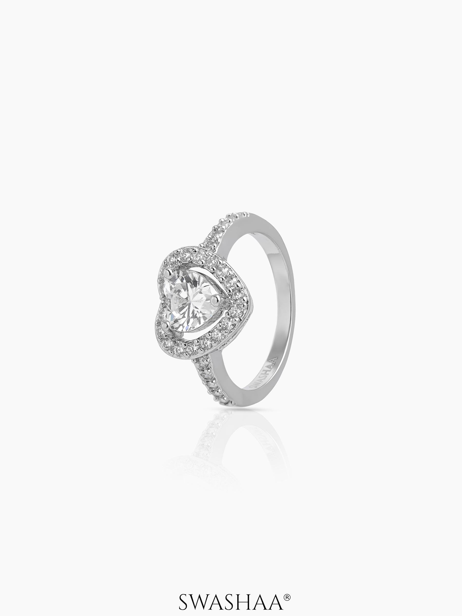 Eiro Heart Silver Diamond Solitaire Women's Ring