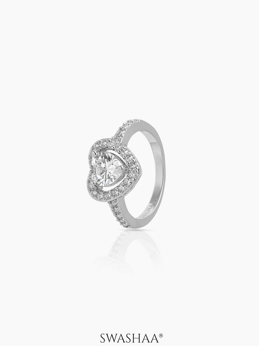Eiro Heart Silver Diamond Solitaire Women's Ring