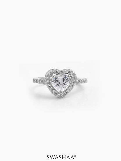 Eiro Heart Silver Diamond Solitaire Women's Ring