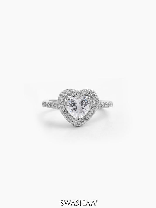 Eiro Heart Silver Diamond Solitaire Women's Ring