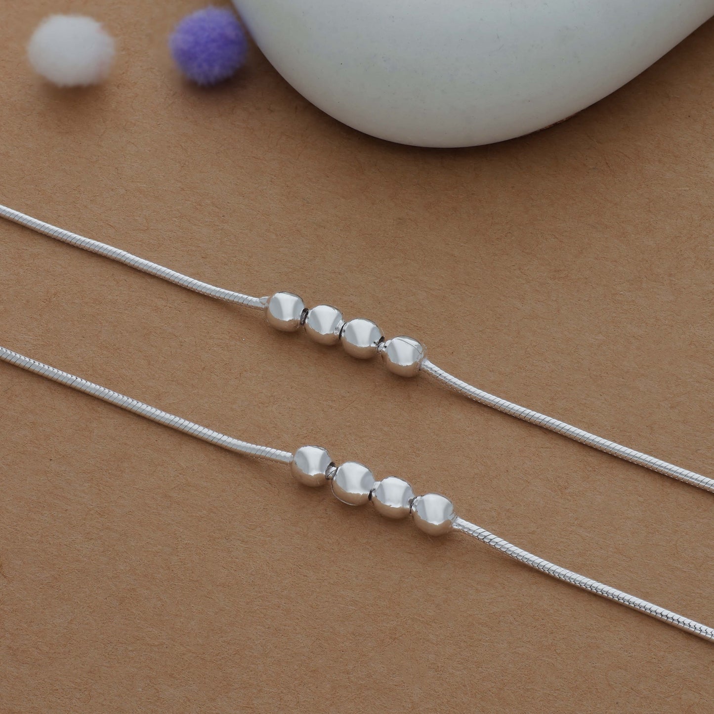 Elegant Bead Line Silver Women Anklet | 925 Hallmark | Daily Wear