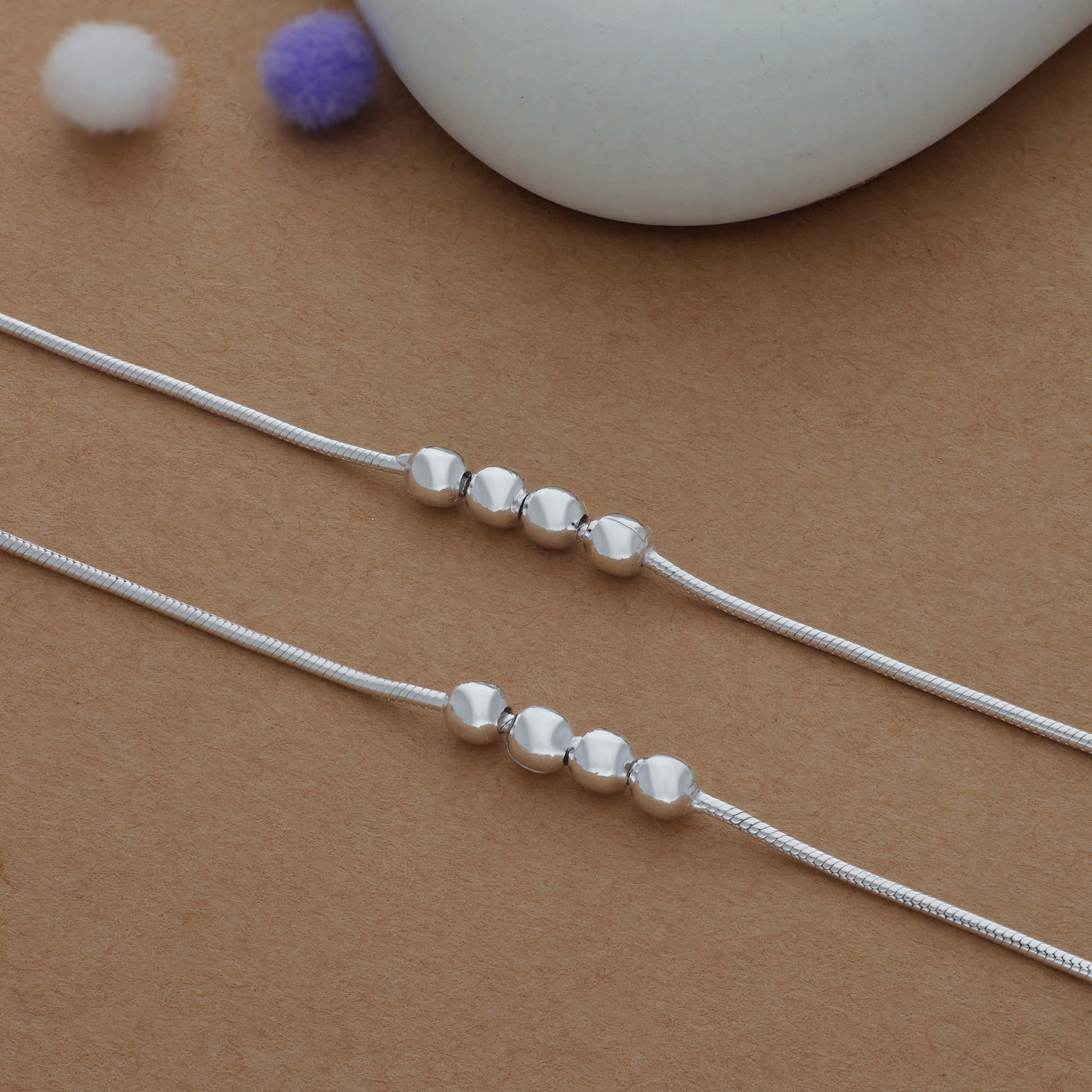 Elegant Bead Line Silver Women Anklet | 925 Hallmark | Daily Wear