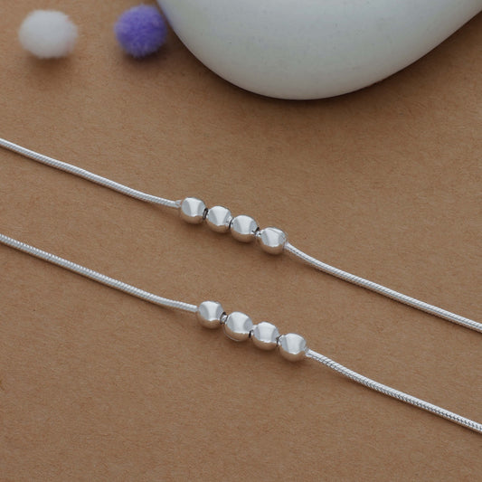 Elegant Bead Line Silver Women Anklet | 925 Hallmark | Daily Wear