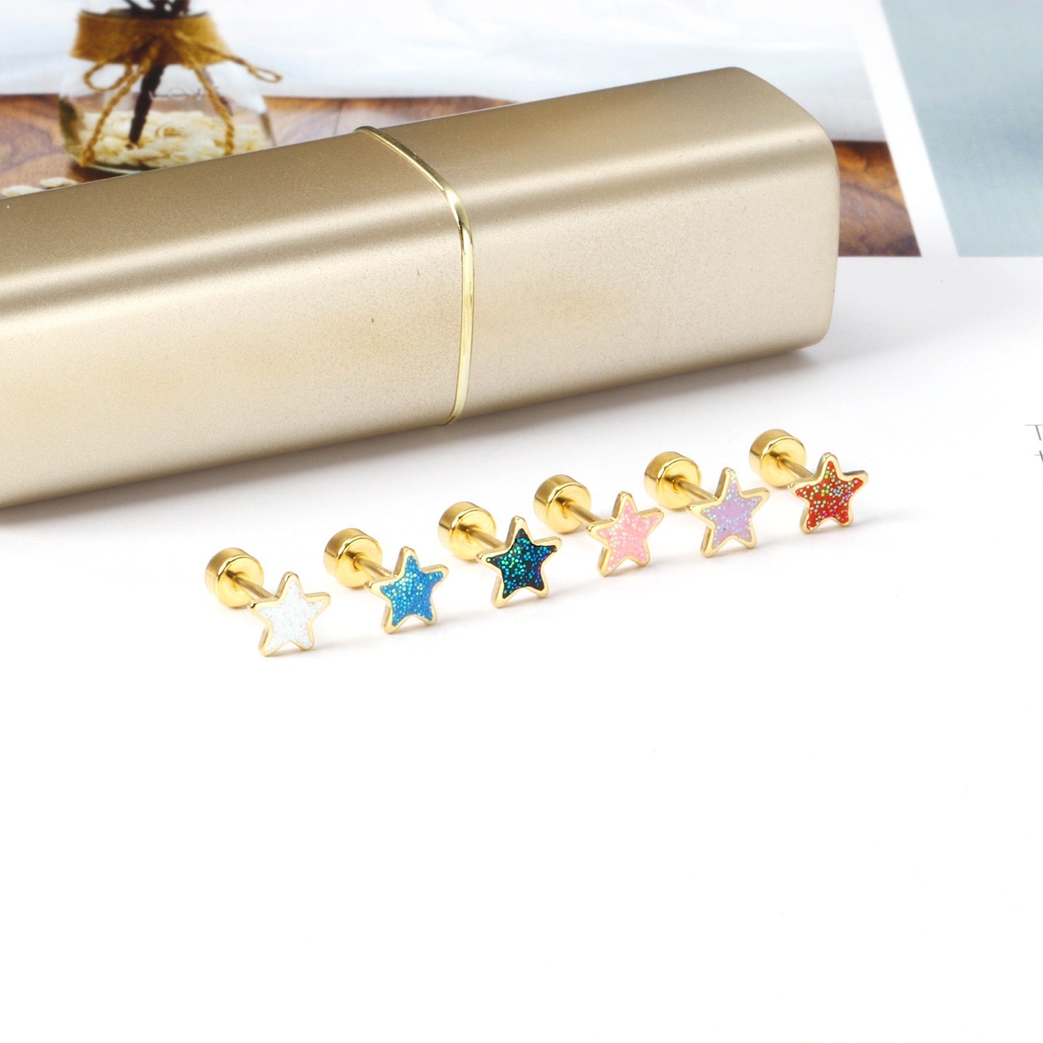 Emerald Star 18K Gold Plated Children's Earrings - Twisty Locks  - Kids and Women Hair Accessories, Fashion Clothing and Jewellery India