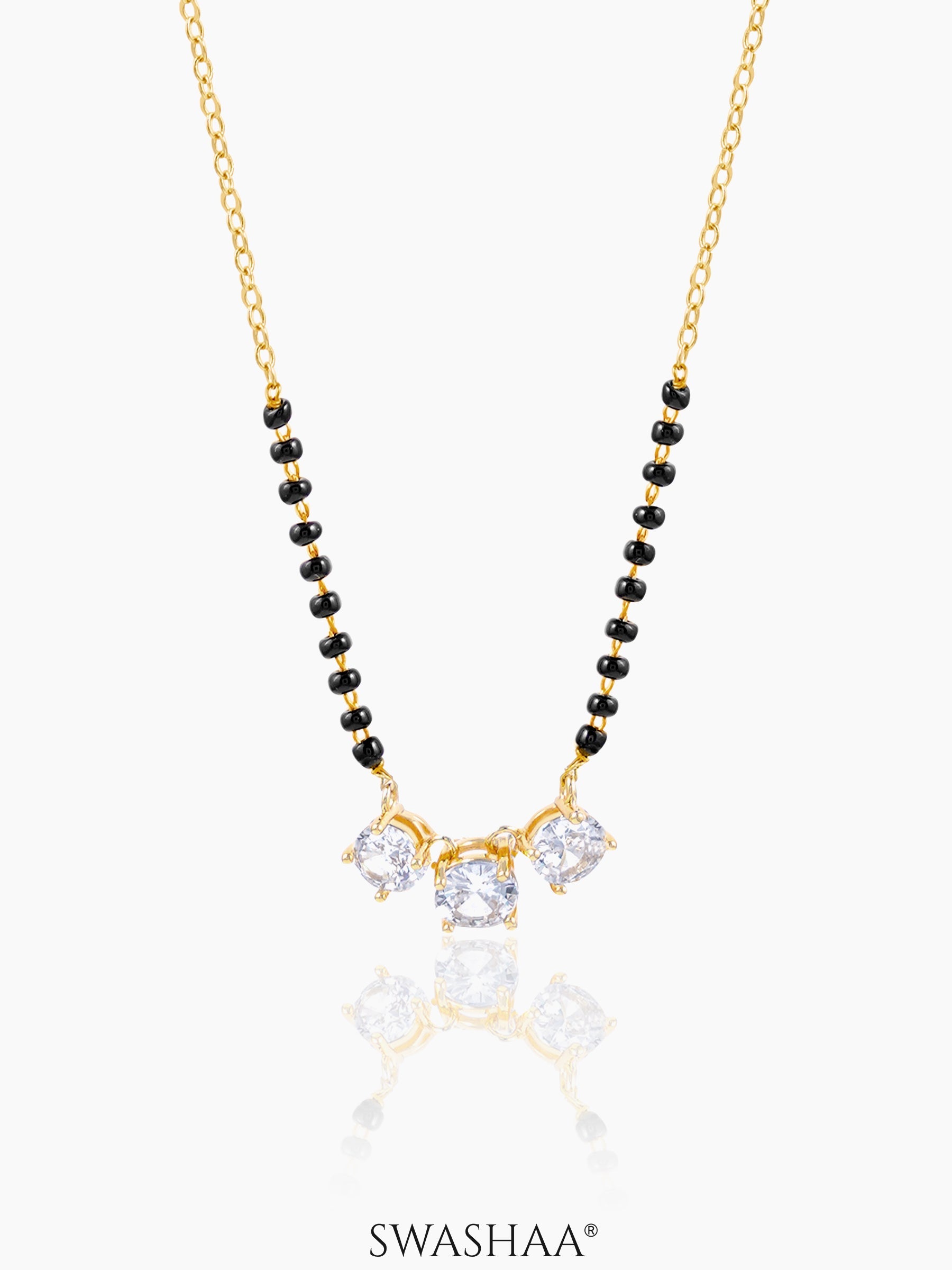 Esha Three Diamond Solitaire 14K Gold Plated Mangalsutra