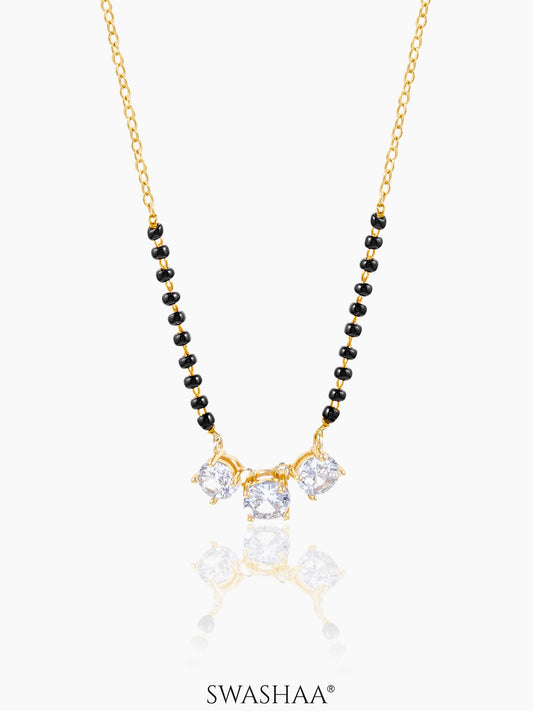 Esha Three Diamond Solitaire 14K Gold Plated Mangalsutra