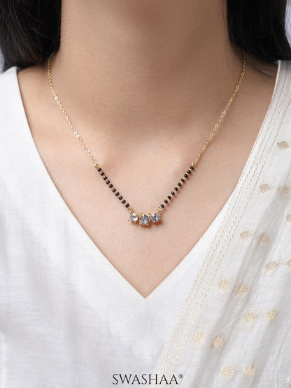 Esha Three Diamond Solitaire 14K Gold Plated Mangalsutra