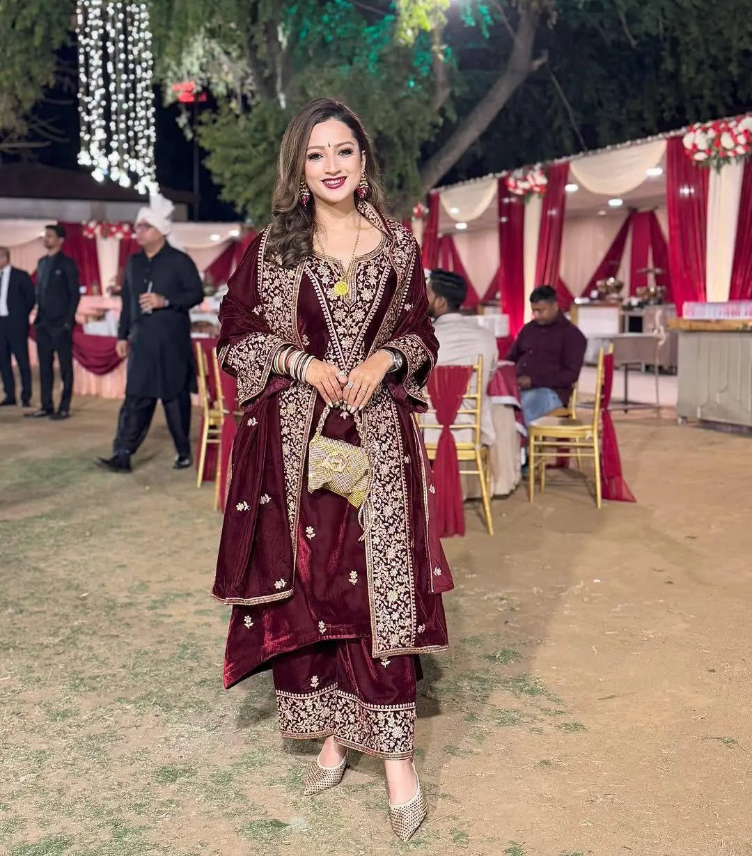 Ethenika Designer Embroidery Work Velvet Kurti Pant Dupatta Set (Ready to Wear) Ethenika.com