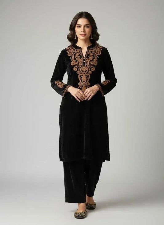 Ethenika Embroidery Work Velvet Cord Set Ethenika.com