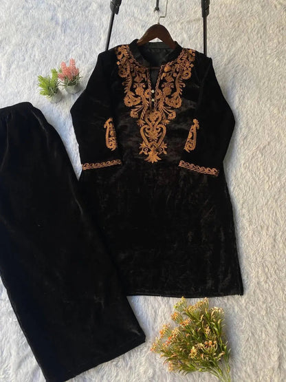 Ethenika Embroidery Work Velvet Cord Set Ethenika.com