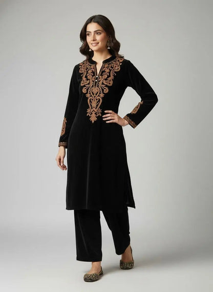 Ethenika Embroidery Work Velvet Cord Set Ethenika.com