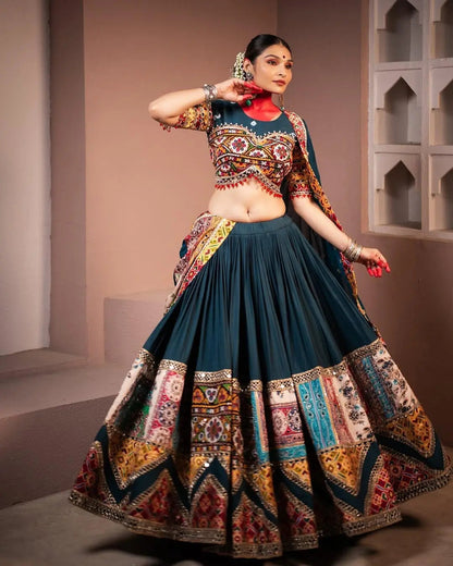 Ethenika Exclusive Heavy Muslin Digital Print with Mirror Work Navratri Special Designer Chaniya Choli Ethenika.com