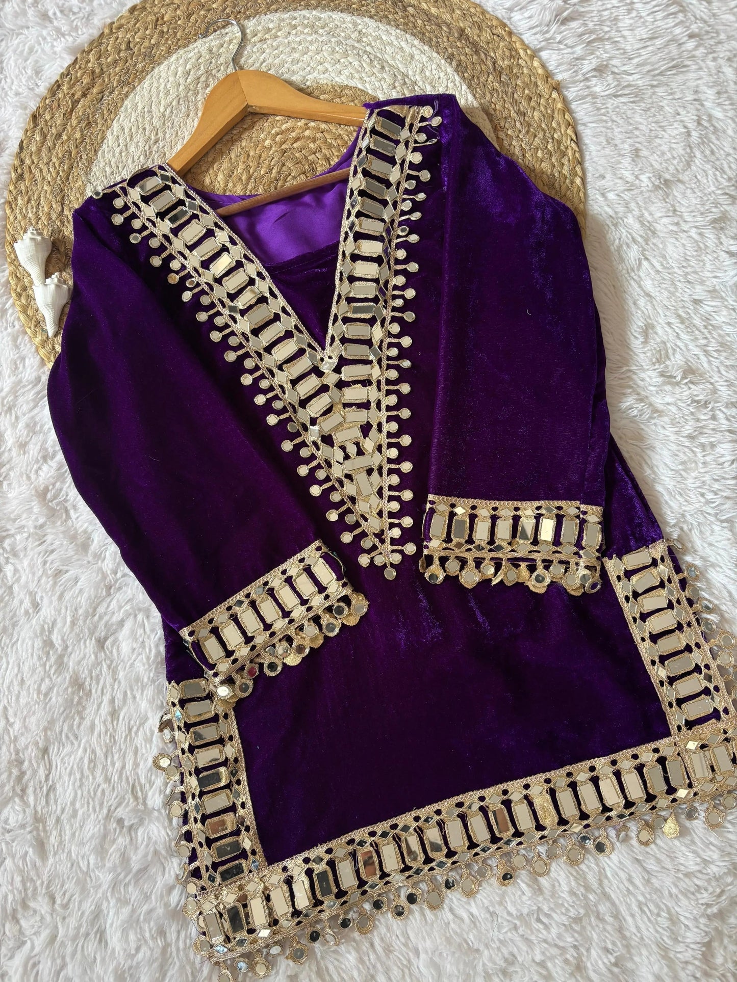 Ethenika Originals Mirror Work Velvet Kurti Palazzo Set Ethenika.com