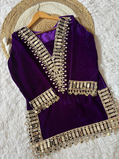 Ethenika Originals Mirror Work Velvet Kurti Palazzo Set Ethenika.com