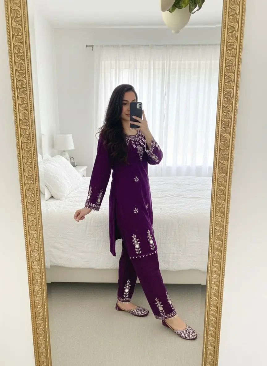Ethenika Real Mirror Work Velvet Cord Set Ethenika.com