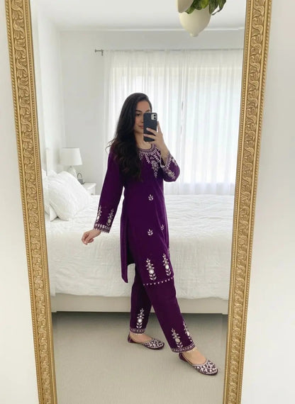 Ethenika Real Mirror Work Velvet Cord Set Ethenika.com