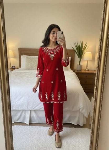 Ethenika Real Mirror Work Velvet Cord Set Ethenika.com
