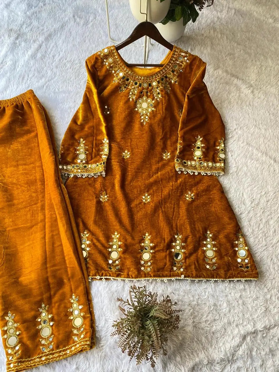 Ethenika Real Mirror Work Velvet Cord Set Ethenika.com
