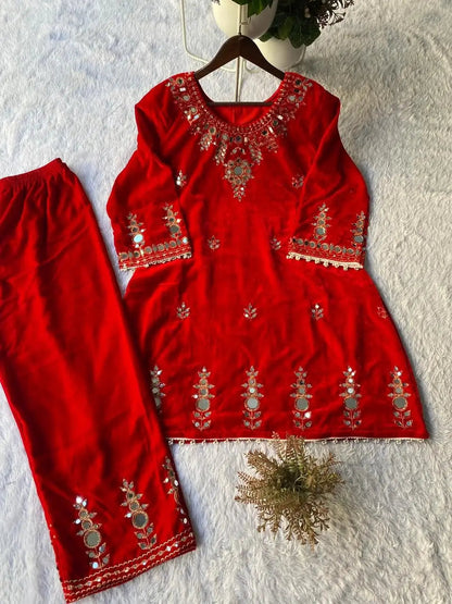 Ethenika Real Mirror Work Velvet Cord Set Ethenika.com