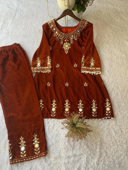 Ethenika Real Mirror Work Velvet Cord Set Ethenika.com