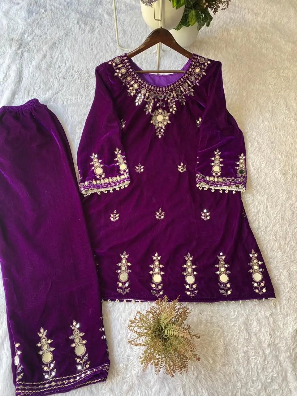 Ethenika Real Mirror Work Velvet Cord Set Ethenika.com