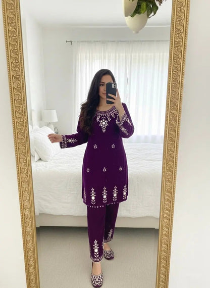 Ethenika Real Mirror Work Velvet Cord Set Ethenika.com
