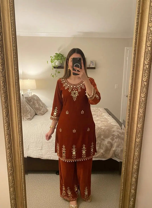 Ethenika Real Mirror Work Velvet Cord Set Ethenika.com