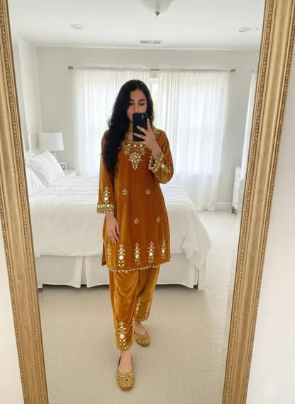 Ethenika Real Mirror Work Velvet Cord Set Ethenika.com