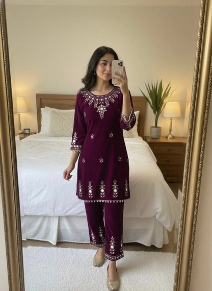 Ethenika Real Mirror Work Velvet Cord Set Ethenika.com