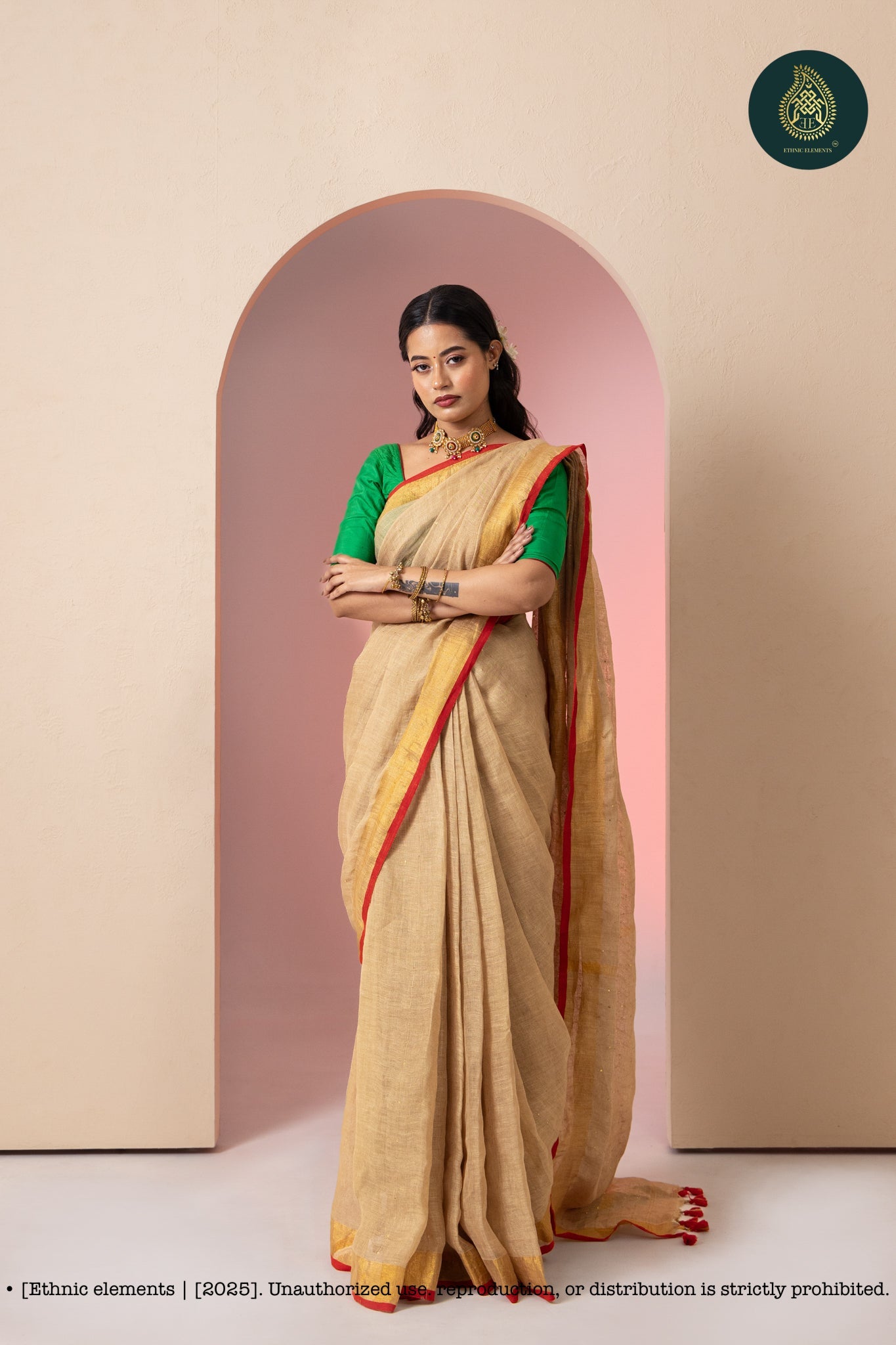 Premium Woven Linen Saree - Sepia Dream