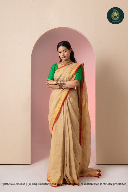 Premium Woven Linen Saree - Sepia Dream