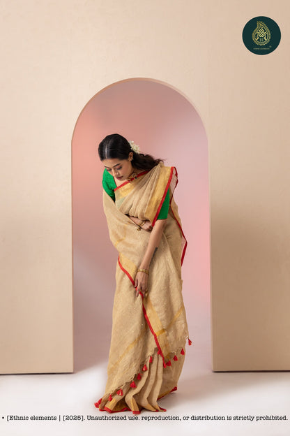 Premium Woven Linen Saree - Sepia Dream